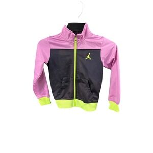 Jordan Girls Track Jacket Pink Black Neon Yellow Jumpman Full Zip Size 6X 7
